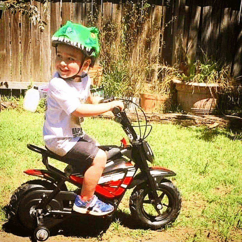 Zippi Ride 10 inch with training wheels installed, ready for a first-time rider.